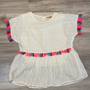 White blouse w/ neon poms